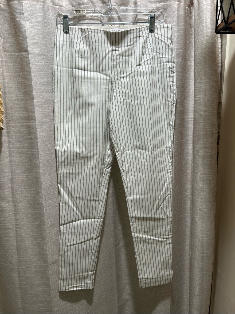 Calvin Klein White Pants with black Pinstripes